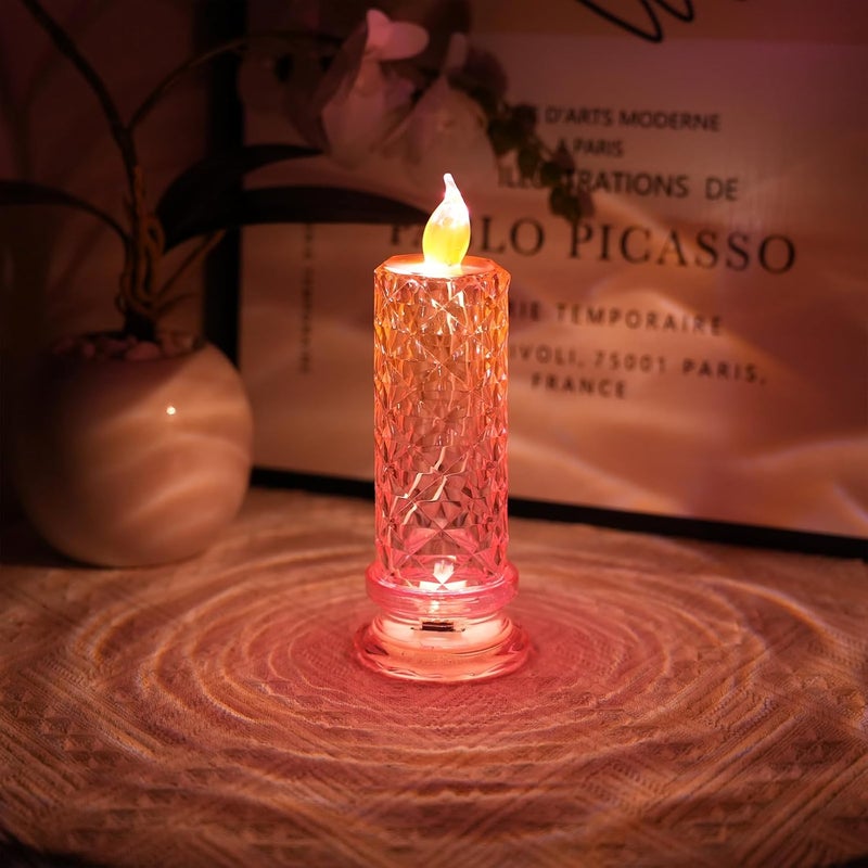 SupBri Store Rose Shadow LED Flameless Candles, 4PCS Romantic Battery Operated Candles Led Pillar Candles for Valentines Romantic Propose Anniversary Wedding Decorations(Pink, D 2.5" x H 7.2") - Image 2